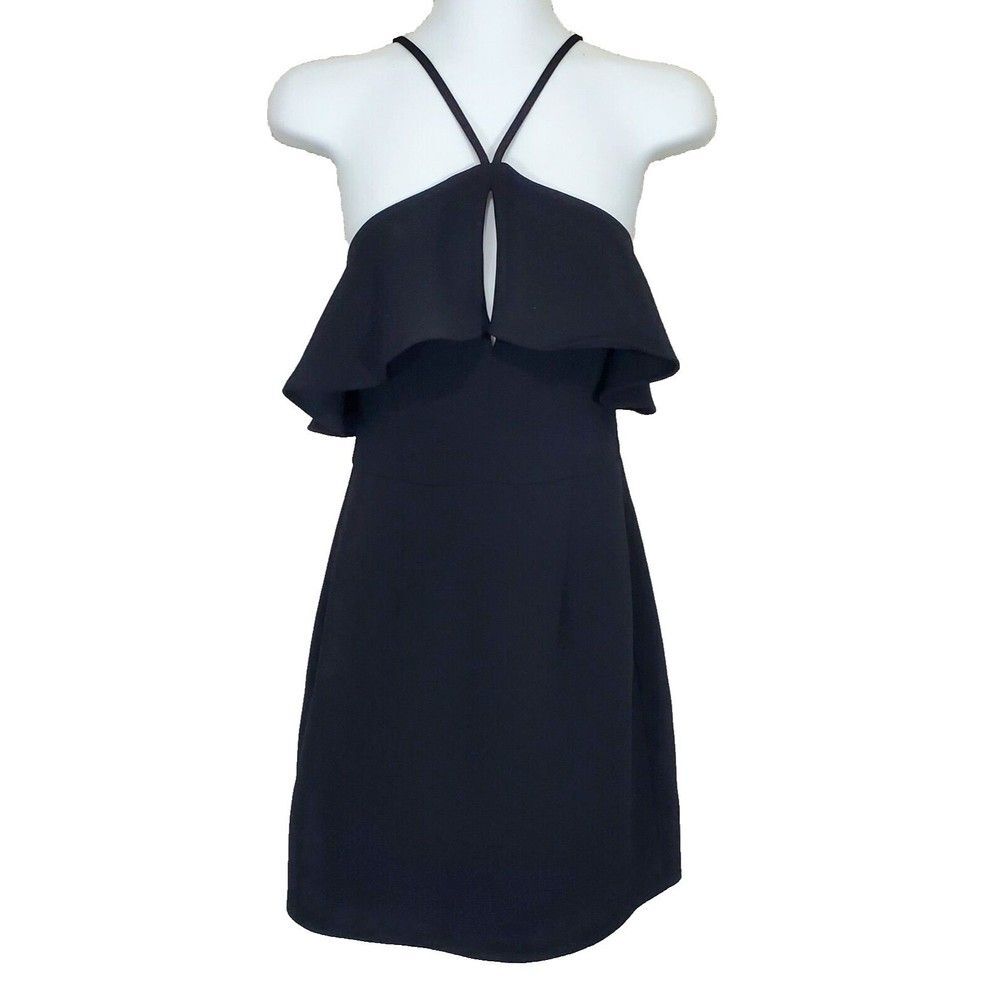 BCBGeneration Dress Womens 4 Black Halter Ruffled Sheath Cocktail Strappy - Picture 2 of 11